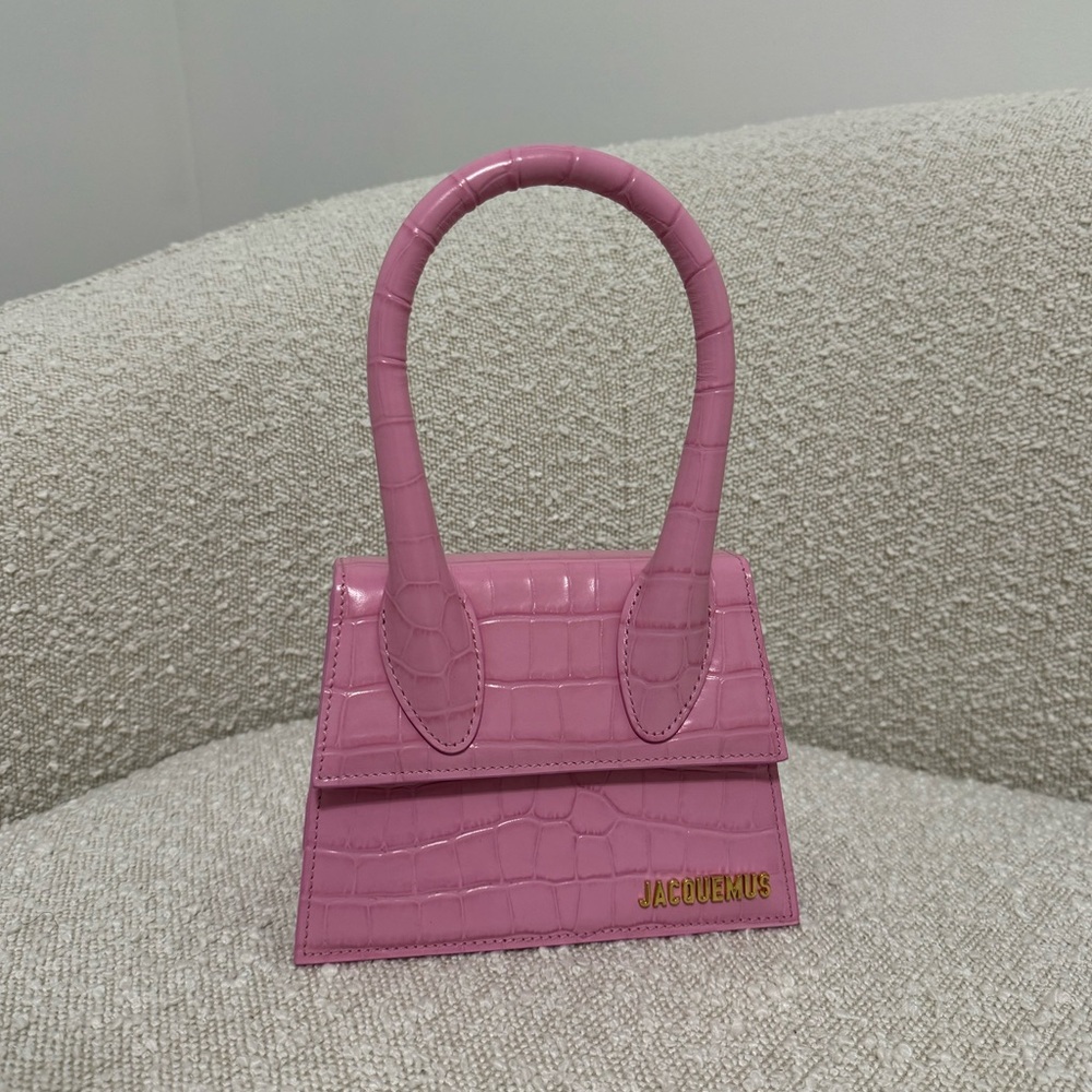 JACQUEMUS Le Chiquito Moyen Pink Croc Handbag